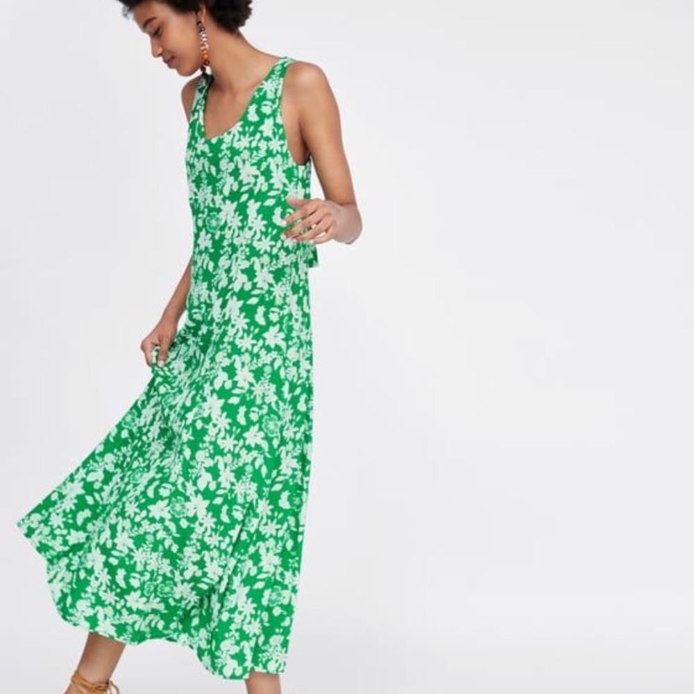 ZARA Green Floral Print Dress